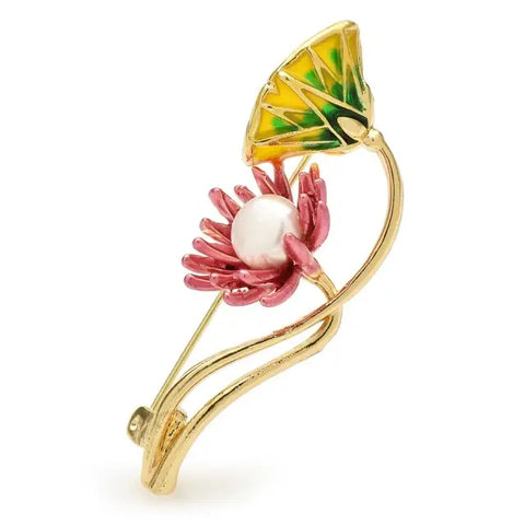 Enamel Lotus Brooch