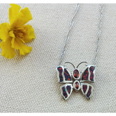 Necklace - Fire Opal Butterfly Necklace