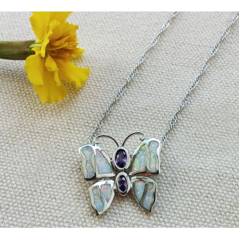 Necklace - Fire Opal Butterfly Necklace
