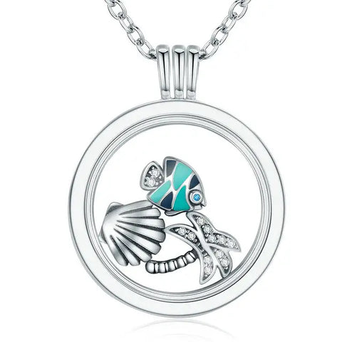 Floating Fish in Paradise  Silver Necklace