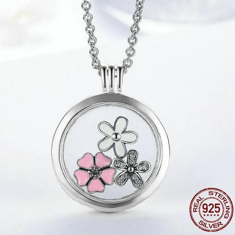 Floating Flowers in bloom Silver Necklace