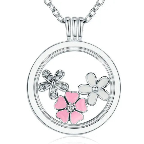 Floating Flowers in bloom Silver Necklace