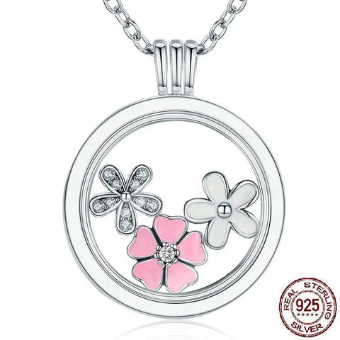 Floating Flowers in bloom Silver Necklace