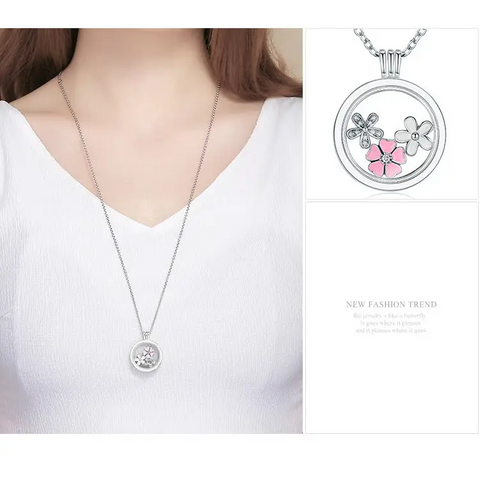 Floating Flowers in bloom Silver Necklace