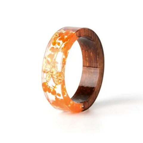 Flower Resin Wood Ring