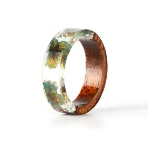 Flower Resin Wood Ring