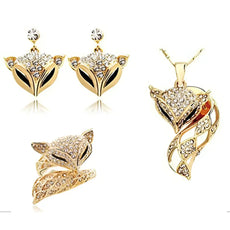 Gold-toned fox jewelry set with crystals, enamel, symbol of protection