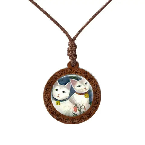 Friendly Cats Wood Necklace