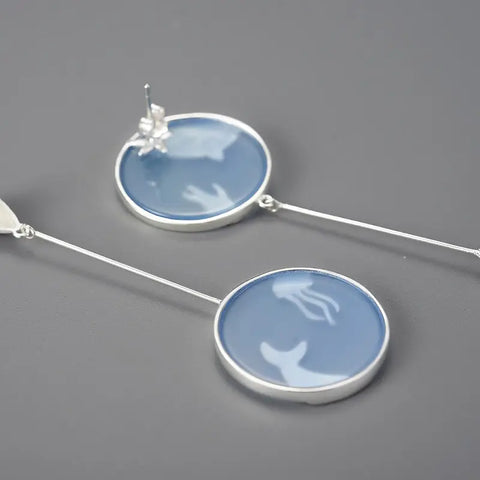 Gemstone Underwater World Whale Asymmetrical Long Drop Earrings