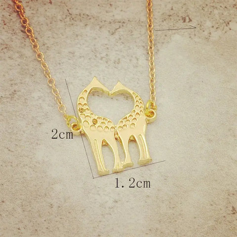 Gold giraffe necklace with heart-neck pendant symbol of love