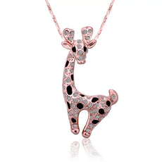 Rose gold giraffe pendant necklace with crystals and enamel spots