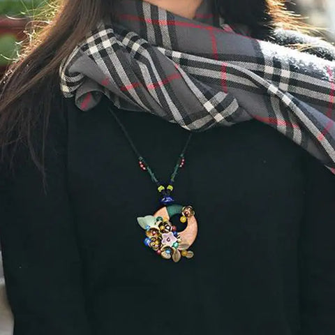 Glazed Glass Flower Necklace