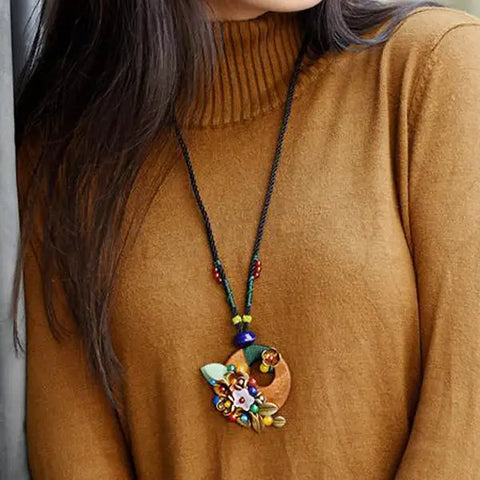 Glazed Glass Flower Necklace