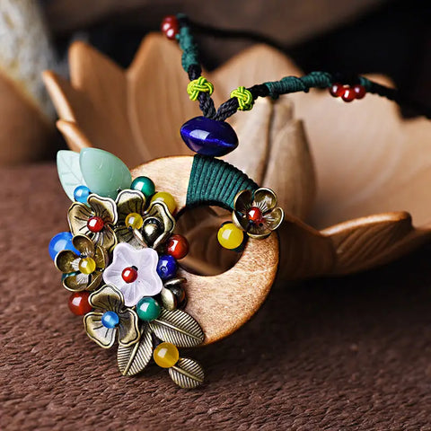 Glazed Glass Flower Necklace