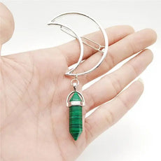 Green and Black Stone Crescent Moon Hair Clip