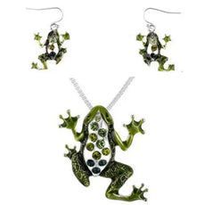 Green Frog Necklace And Earrings Set