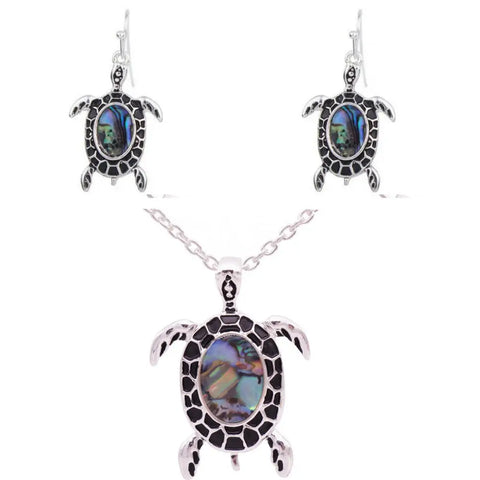Green Turtle Necklace And Earrings Set