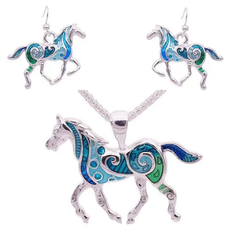 Horse Necklace and Earrings Set  (2 Color Styles)
