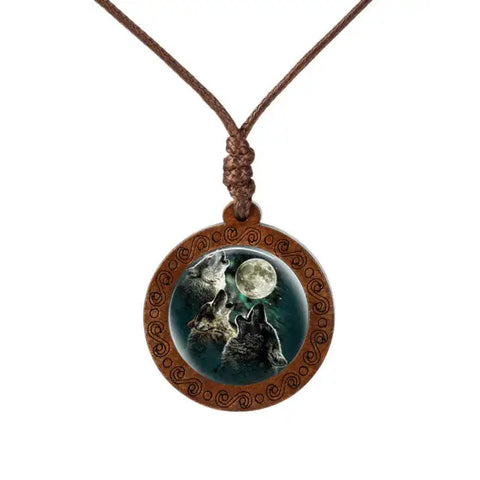 Howling Wolf  Wood Necklace