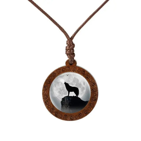 Howling Wolf  Wood Necklace