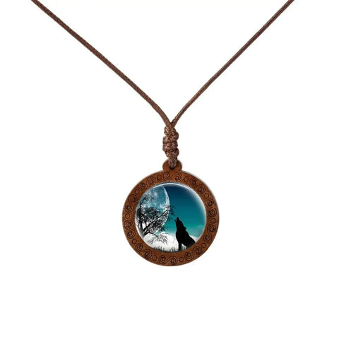 Howling Wolf  Wood Necklace