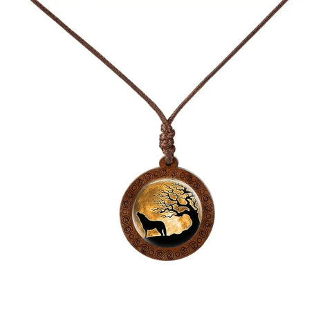 Howling Wolf  Wood Necklace