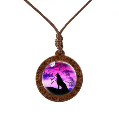 Howling Wolf  Wood Necklace