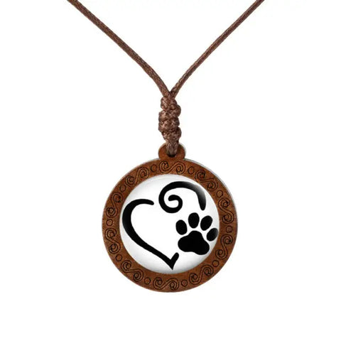 I love Paws  Wood Necklace