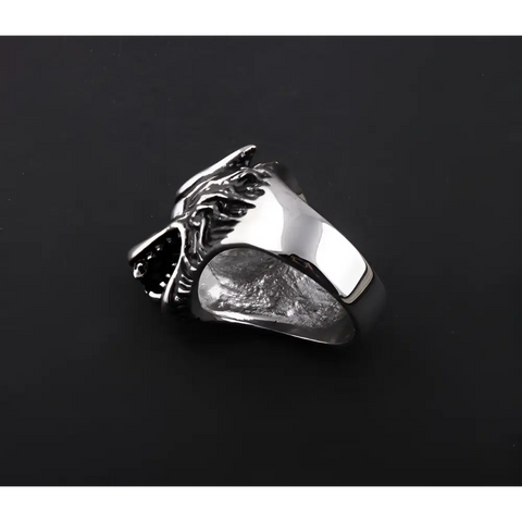 Stylish silver wolf head ring, symbol of strength, helps animals at risk