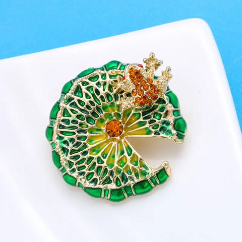 Lotus Leaf Frog Brooch
