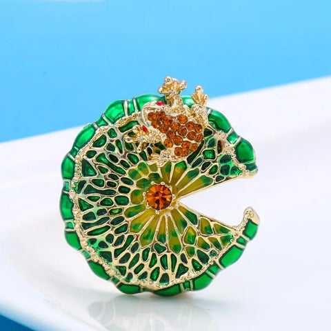 Lotus Leaf Frog Brooch