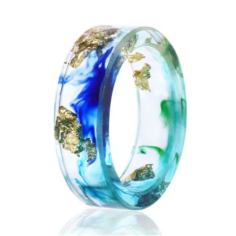Metallic Flakes in Clear Resin Ring