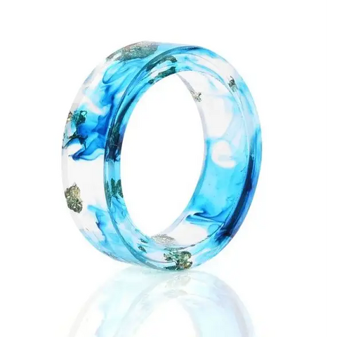 Metallic Flakes in Clear Resin Ring