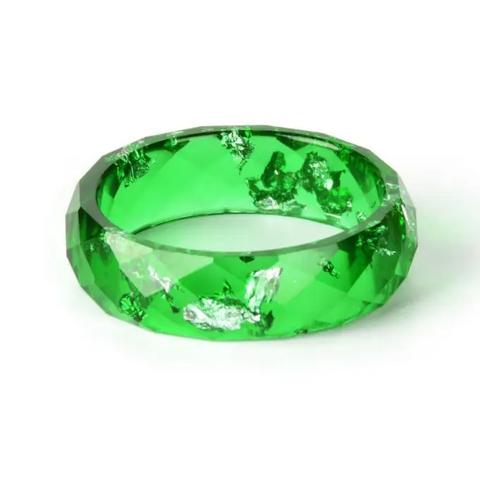 Metallic Flakes in Colored Resin Ring