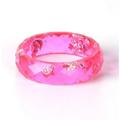 Metallic Flakes in Colored Resin Ring