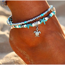 Multi Layer Starfishes and Turtle Bead Anklet
