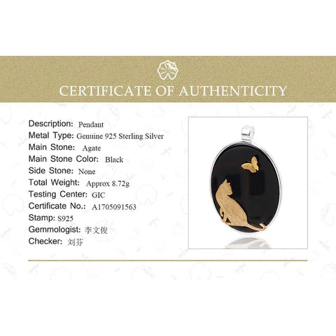 Natural Agate Handmade Cat And Butterfly Pendant