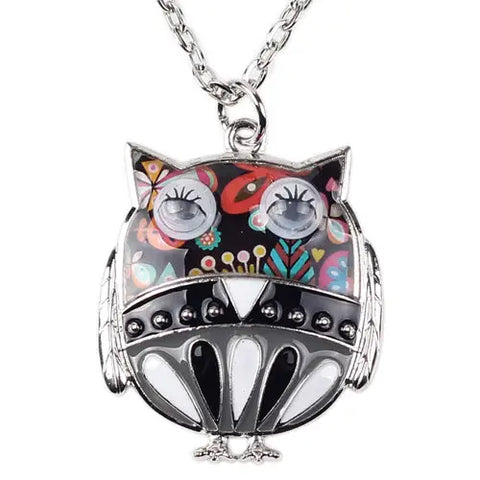Owl Multicolor Enamel Necklace