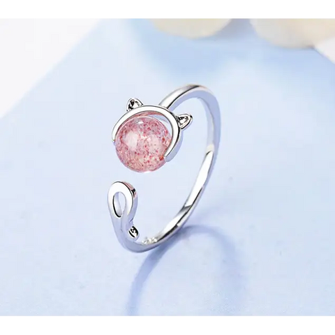 Pink Crystal Cat Ring