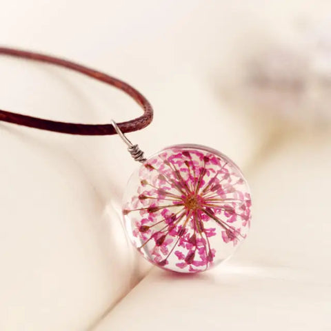 Pink Flower Glass Necklace