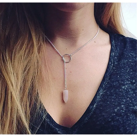 Pink Stone Drop Necklace