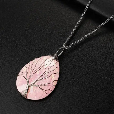 Pink Tree of Life Stone Necklace
