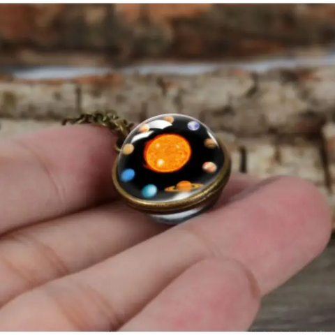 Planets Rotation double Glass Necklace