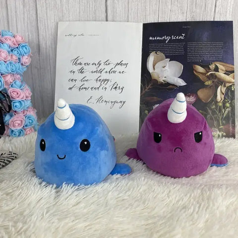 Reversible Narwhal Plush (blue-purple double sided flip plush)