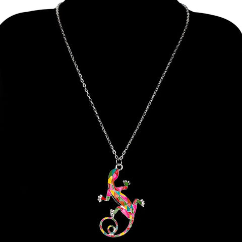 Stained Glass Style Gecko Necklace