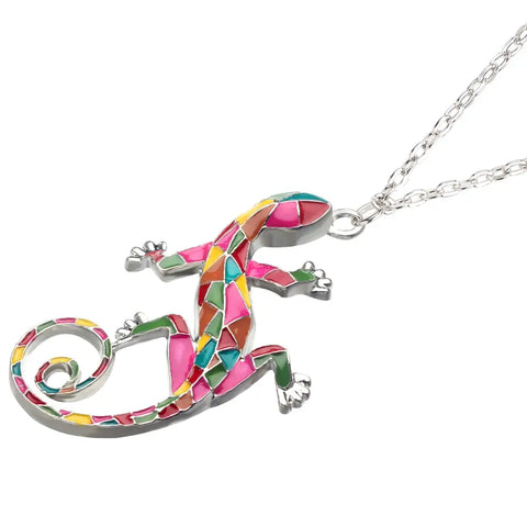Stained Glass Style Gecko Necklace