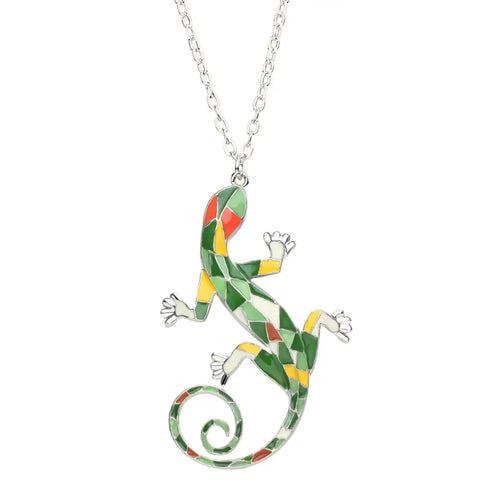 Stained Glass Style Gecko Necklace