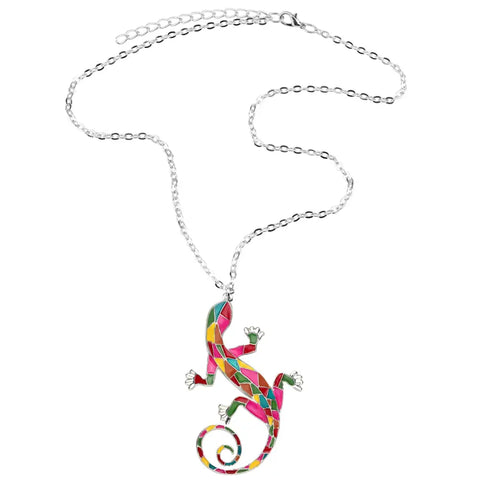 Stained Glass Style Gecko Necklace