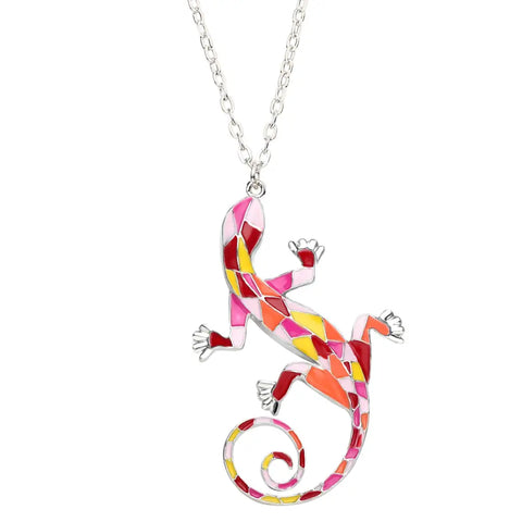Stained Glass Style Gecko Necklace