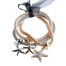 Starfish bracelet set in silver, rose gold, crystal - ocean protection jewelry